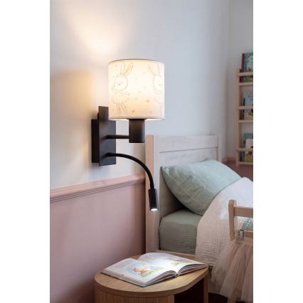 Brilagi - LED гъвкава детска стенна лампа BOBO 1xE27/25W/230V + LED/3W черна/бяла/зайчета