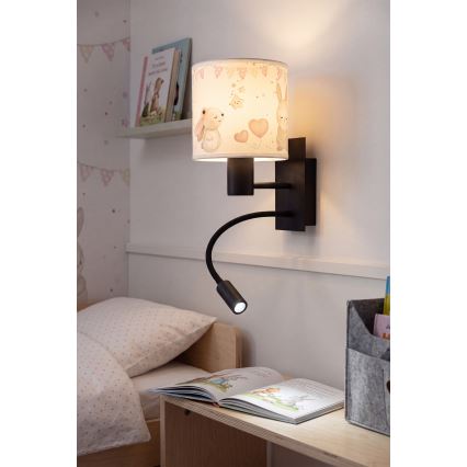 Brilagi - LED детска гъвкава стенна лампа BOBO 1xE27/25W/230V + LED/3W черна/кремава/с мотив зайчета
