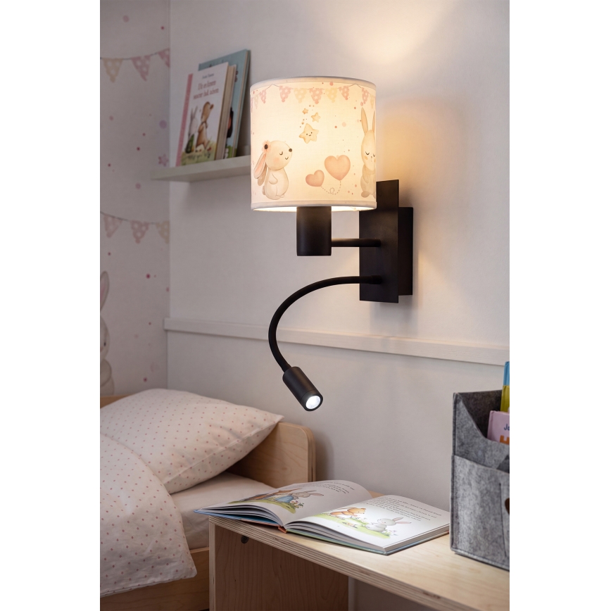 Brilagi - LED детска гъвкава стенна лампа BOBO 1xE27/25W/230V + LED/3W черна/кремава/с мотив зайчета