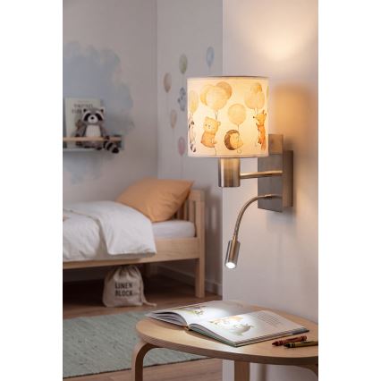 Brilagi - LED детска гъвкава стенна лампа BOBO 1xE27/25W/230V + LED/3W матов хром/бяла/с животински мотиви