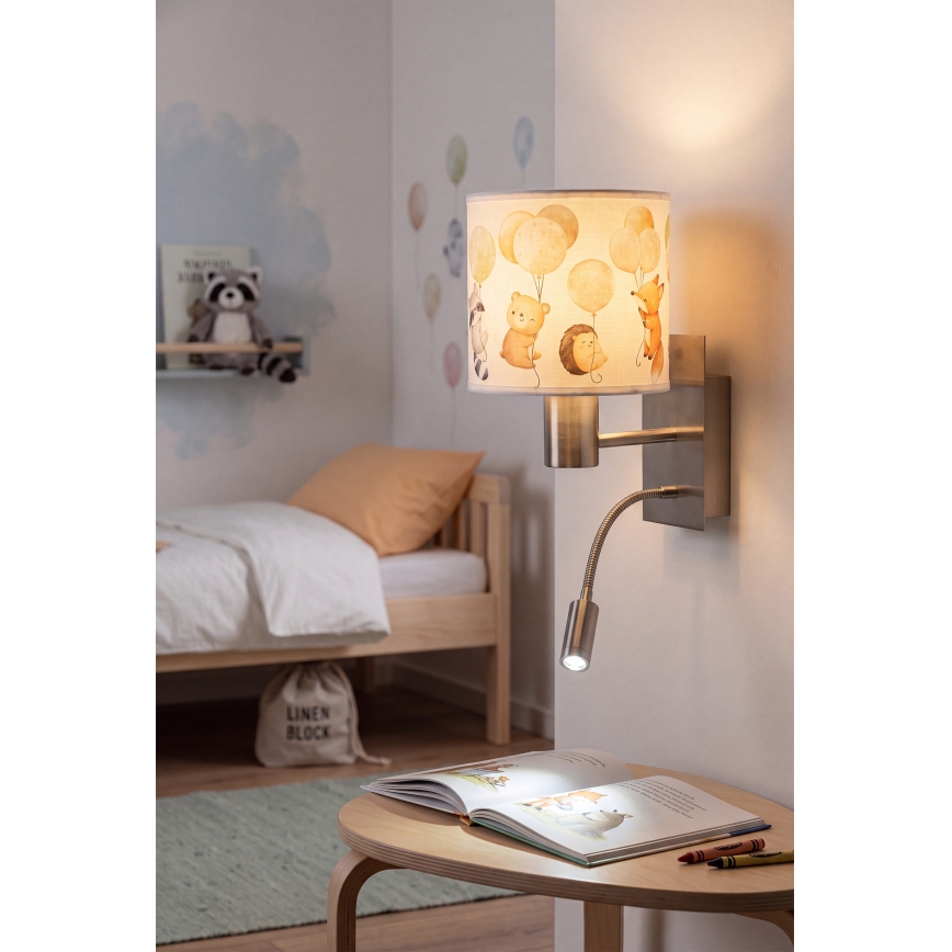 Brilagi - LED детска гъвкава стенна лампа BOBO 1xE27/25W/230V + LED/3W матов хром/бяла/с животински мотиви