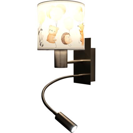 Brilagi - LED детска гъвкава стенна лампа BOBO 1xE27/25W/230V + LED/3W матов хром/бяла/с животински мотиви