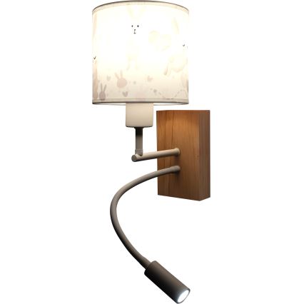 Brilagi - LED детска гъвкава стенна лампа BOBO WOOD 1xE27/25W/230V + LED/3W дъб/бял/зайчета
