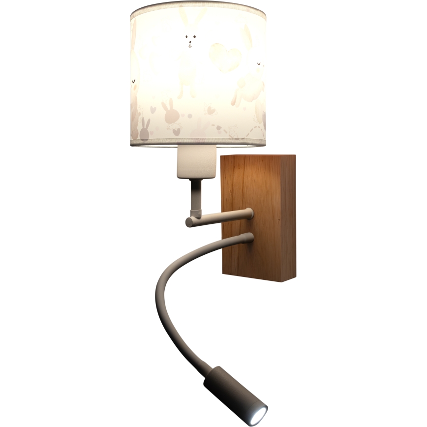 Brilagi - LED детска гъвкава стенна лампа BOBO WOOD 1xE27/25W/230V + LED/3W дъб/бял/зайчета