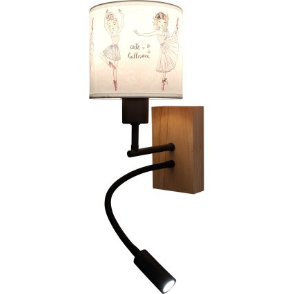 Brilagi - LED детска гъвкава стенна лампа BOBO WOOD 1xE27/25W/230V + LED/3W дъб/черна/бяла/розова/балерини