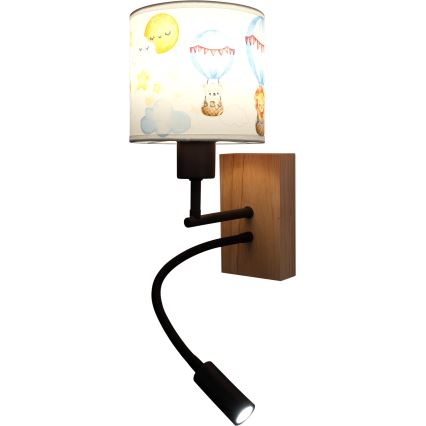 Brilagi - LED детска гъвкава стенна лампа BOBO WOOD 1xE27/25W/230V + LED/3W дъб/черен/бял/с мотив на животни