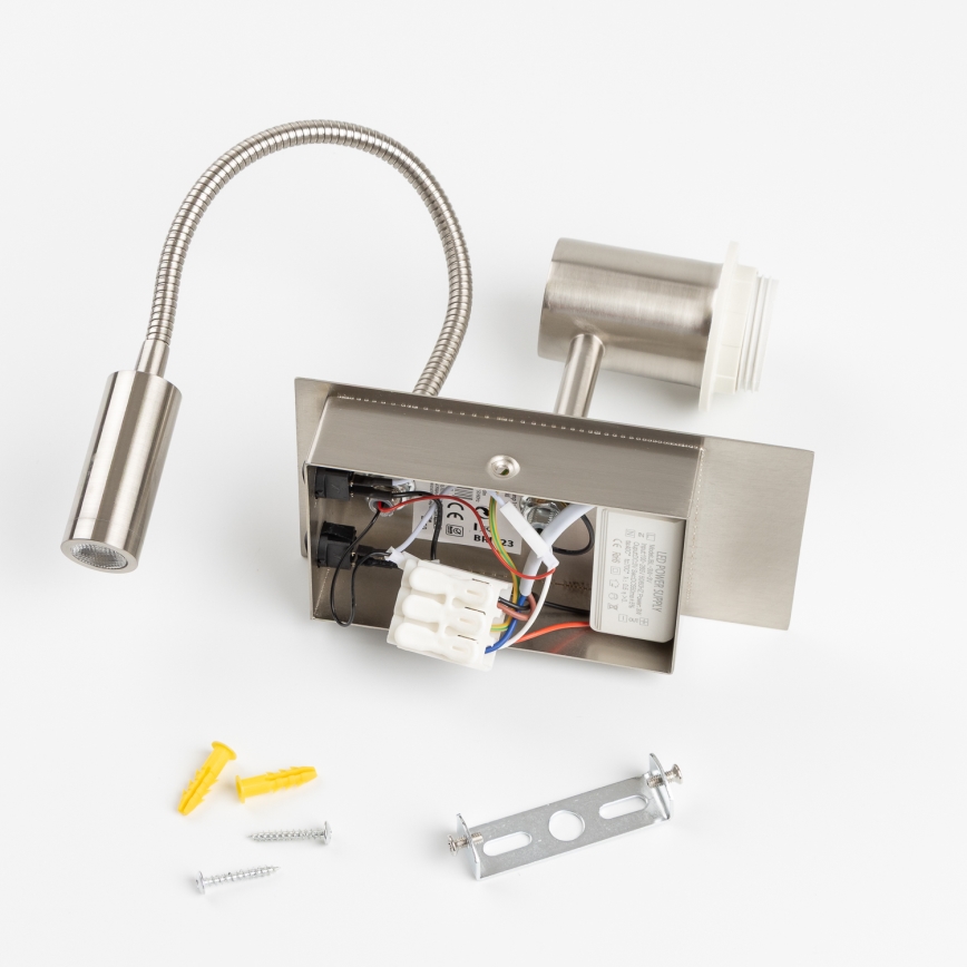 Brilagi - LED гъвкава стенна лампа NUBILA 1xE27/25W/230V + LED/3W матов хром/светлосив