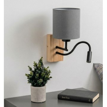 Brilagi - LED гъвкава настенна лампа NUBILA WOOD 1xE27/25W/230V + LED/3W дъб/черен/светлосив