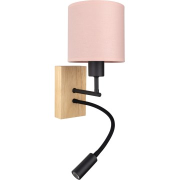 Brilagi - LED гъвкава стенна лампа BOBO WOOD 1xE27/25W/230V + LED/3W дъб/черен/розов