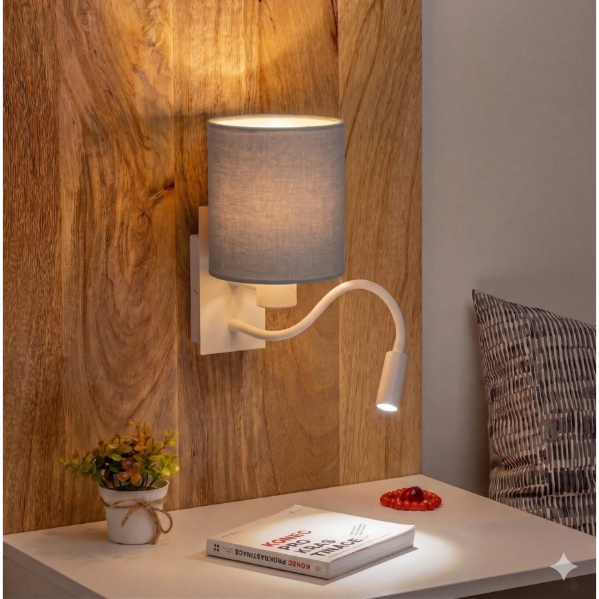 Brilagi - LED гъвкава стенна лампа NUBILA 1xE27/25W/230V + LED/3W бяла/светлосива