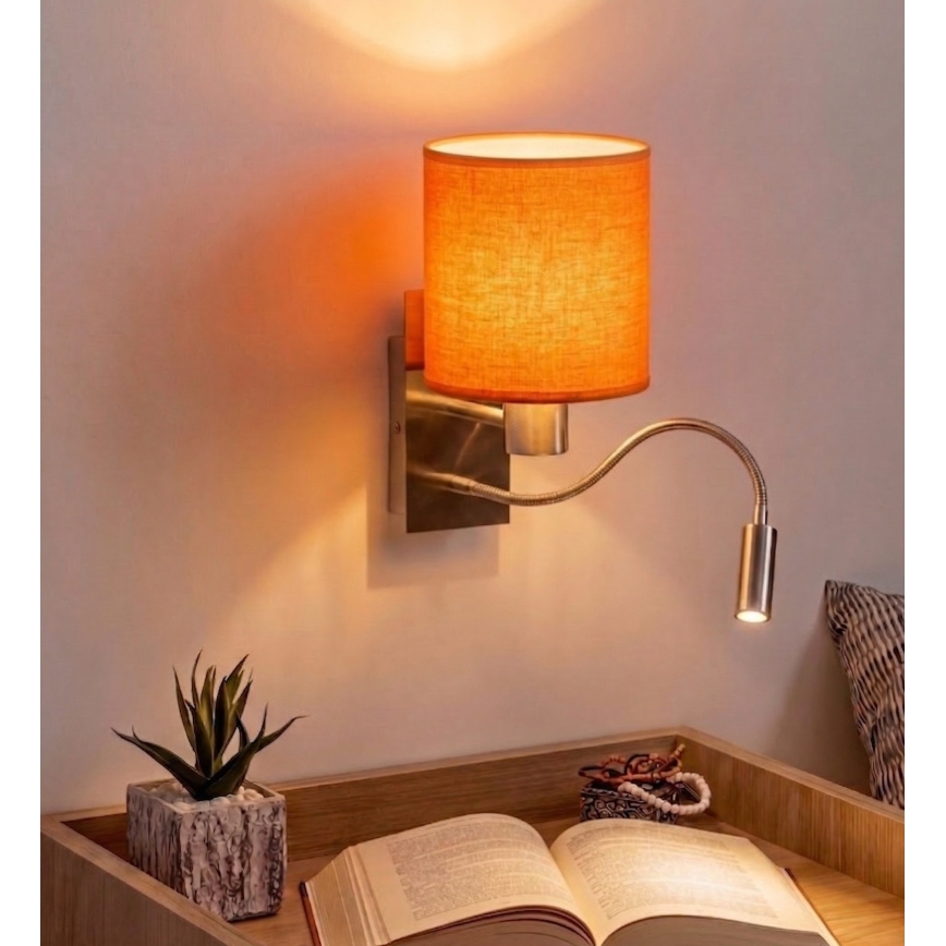 Brilagi - LED гъвкава стенна лампа NUBILA 1xE27/25W/230V + LED/3W матов хром/оранжева