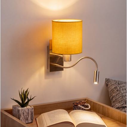 Brilagi - LED гъвкава настенна лампа NUBILA 1xE27/25W/230V + LED/3W матов хром/жълта