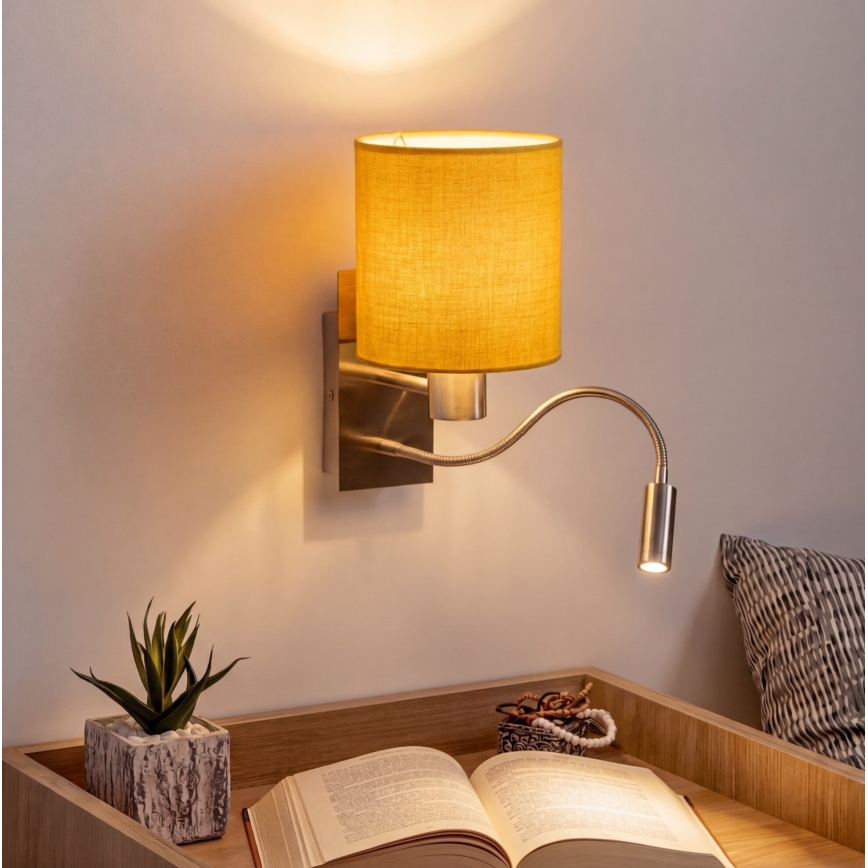 Brilagi - LED гъвкава настенна лампа NUBILA 1xE27/25W/230V + LED/3W матов хром/жълта