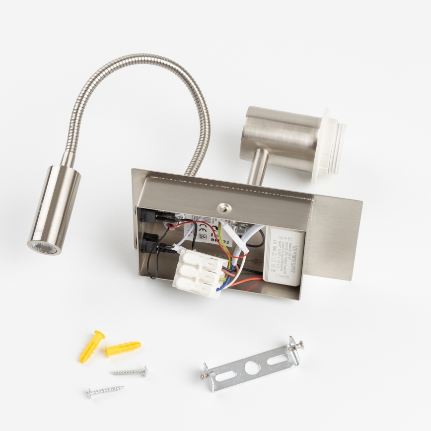 Brilagi - LED гъвкава настенна лампа NUBILA 1xE27/25W/230V + LED/3W матов хром/жълта