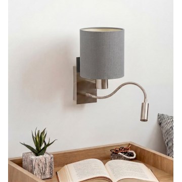 Brilagi - LED гъвкава стенна лампа NUBILA 1xE27/25W/230V + LED/3W матов хром/светлосив