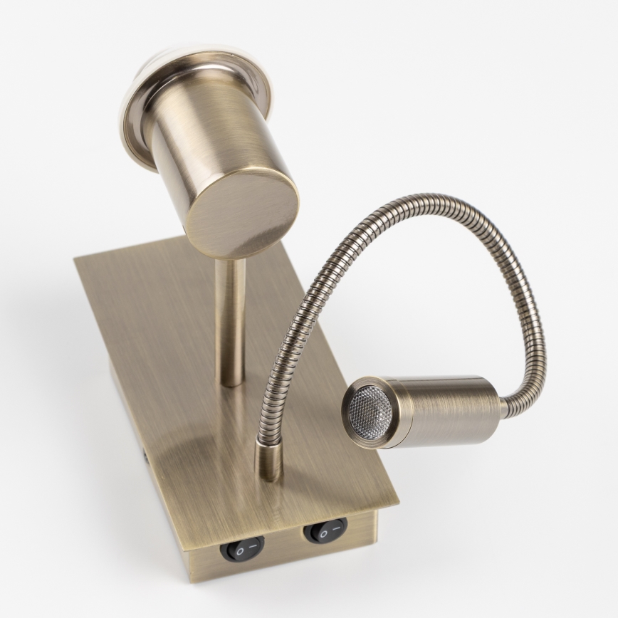 Brilagi - Гъвкава стенна LED лампа NUBILA 1xE27/25W/230V + LED/3W месинг/оранжево