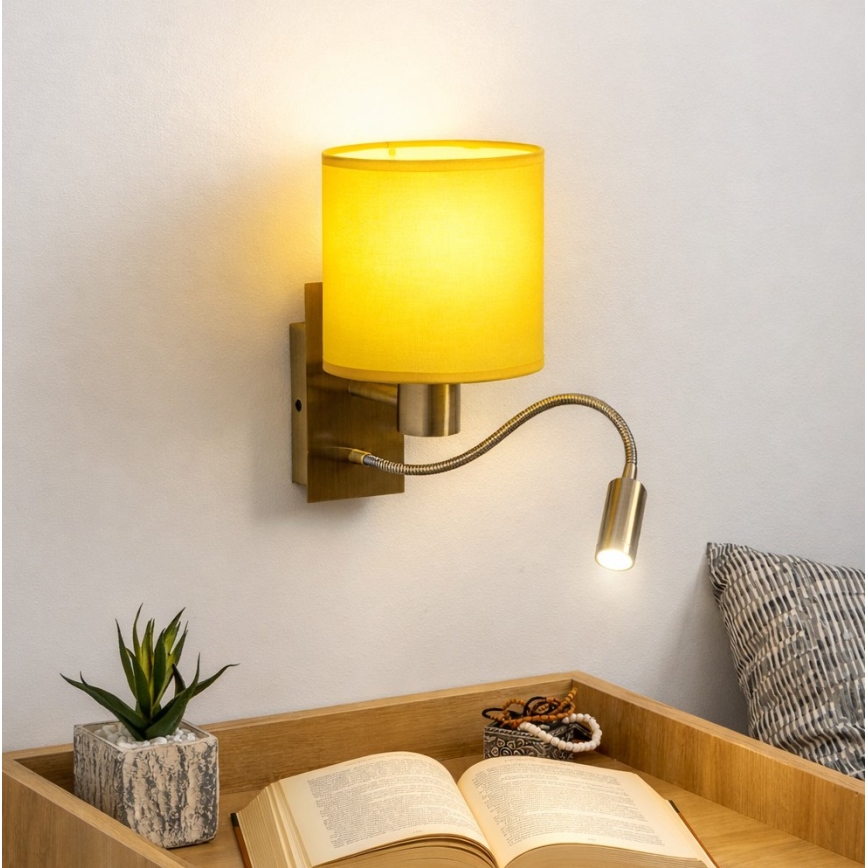 Brilagi - LED гъвкава стенна лампа NUBILA 1xE27/25W/230V + LED/3W месинг/жълта