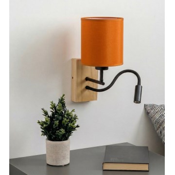 Brilagi - LED гъвкава стенна лампа NUBILA WOOD 1xE27/25W/230V + LED/3W дъб/черен/оранжев