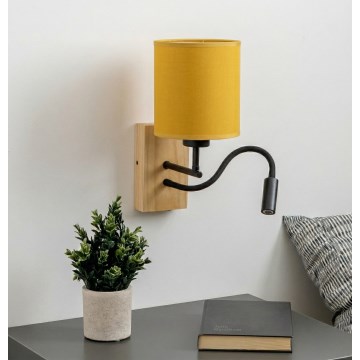 Brilagi - LED гъвкава стенна лампа NUBILA WOOD 1xE27/25W/230V + LED/3W дъб/черен/жълт