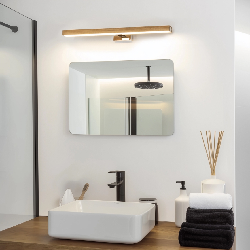 Brilagi - LED Лампа за огледало в баня WOODY MIRROR LED/12W/230V 60 см IP44 дъб/лъскав хром