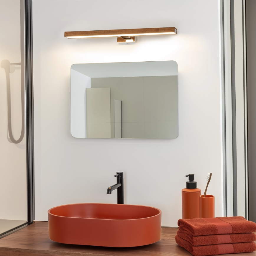Brilagi - LED Лампа за огледало в баня WOODY MIRROR LED/12W/230V 60 см IP44 дъб череша/лъскав хром
