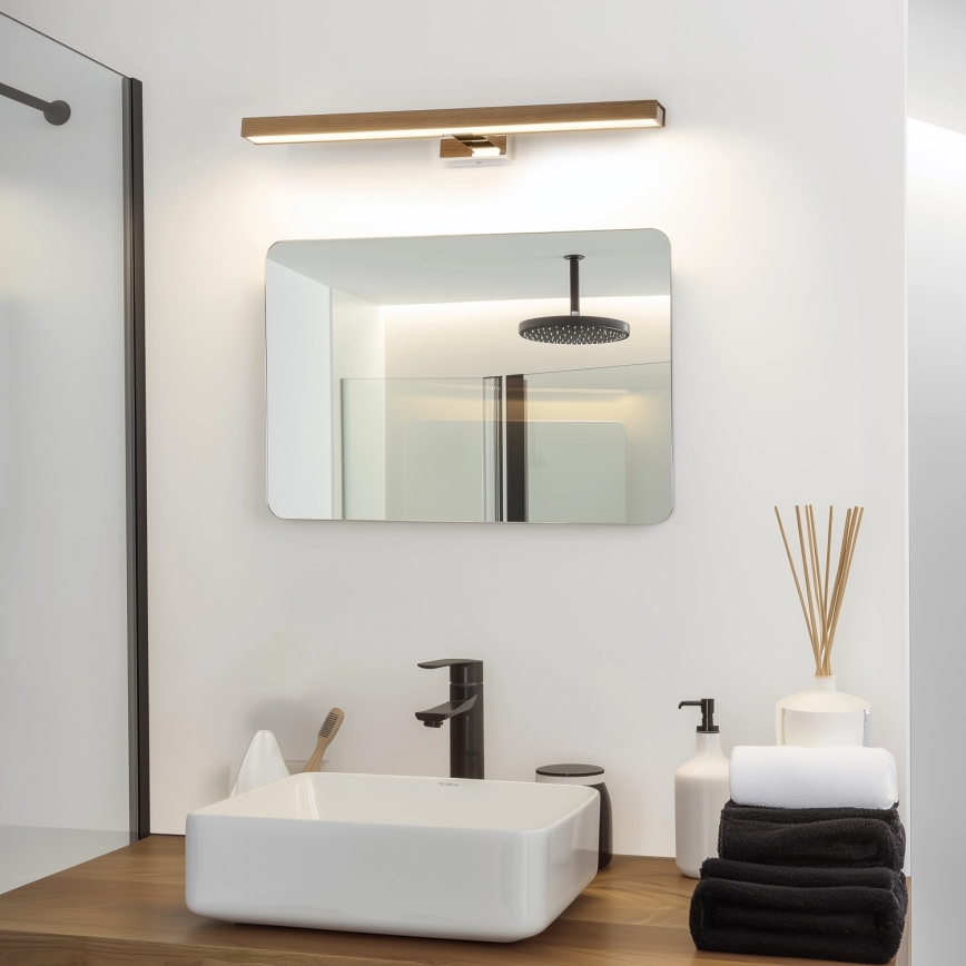 Brilagi - LED Лампа за огледало в баня WOODY MIRROR LED/12W/230V 60 см IP44 дъб орех/лъскав хром