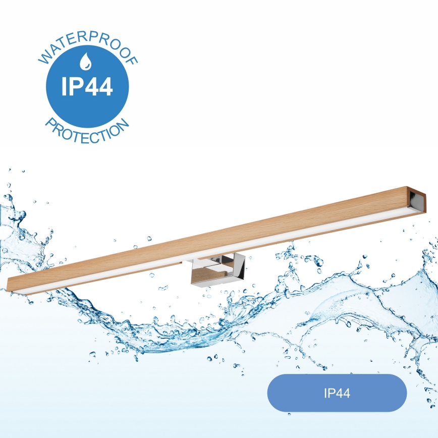 Brilagi - LED Лампа за огледало в баня WOODY MIRROR LED/15W/230V 90 см IP44 дъб/лъскав хром