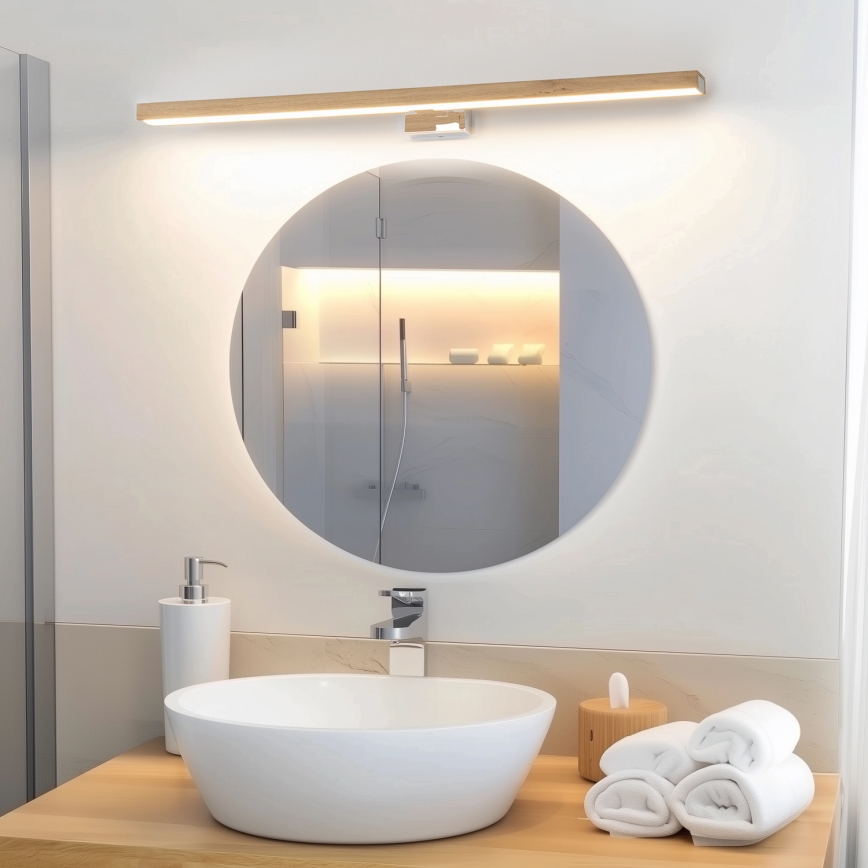 Brilagi - LED Лампа за огледало в баня WOODY MIRROR LED/15W/230V 90 см IP44 дъб/лъскав хром