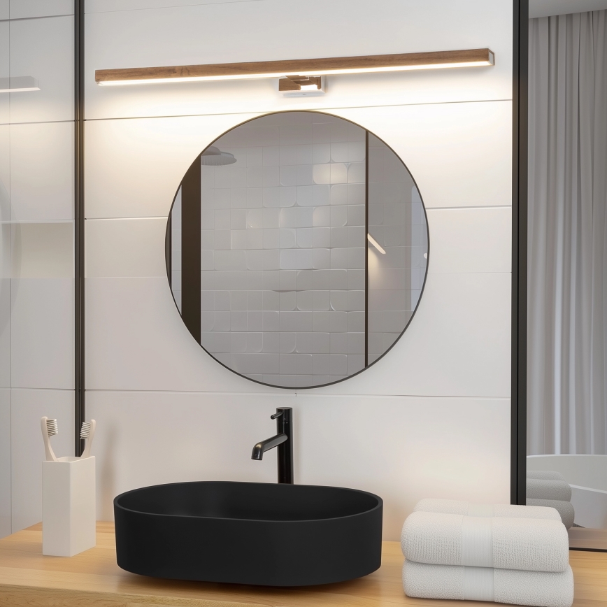 Brilagi - LED Лампа за огледало в баня WOODY MIRROR LED/15W/230V 90 см IP44 дъб орех/лъскав хром