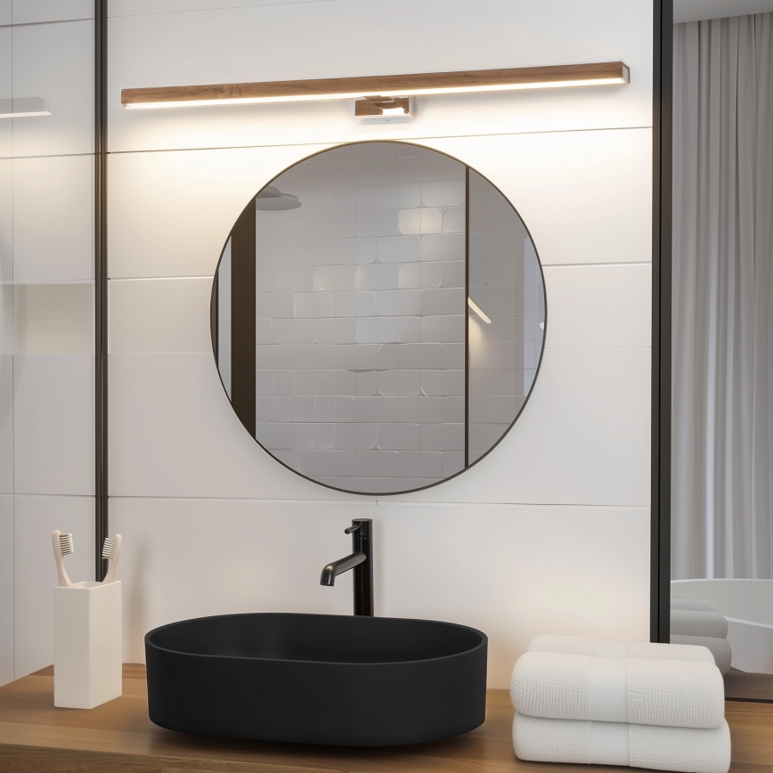 Brilagi - LED Лампа за огледало в баня WOODY MIRROR LED/15W/230V 90 см IP44 дъб череша/лъскав хром