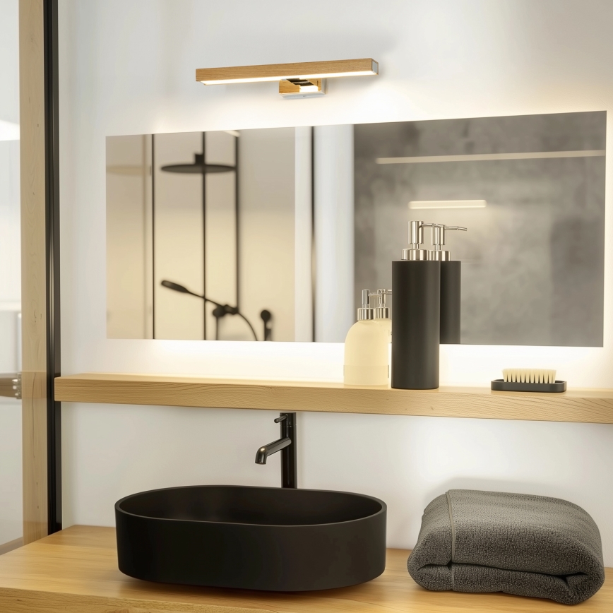 Brilagi - LED Лампа за огледало в баня WOODY MIRROR LED/8W/230V 40 см IP44 дъб/лъскав хром