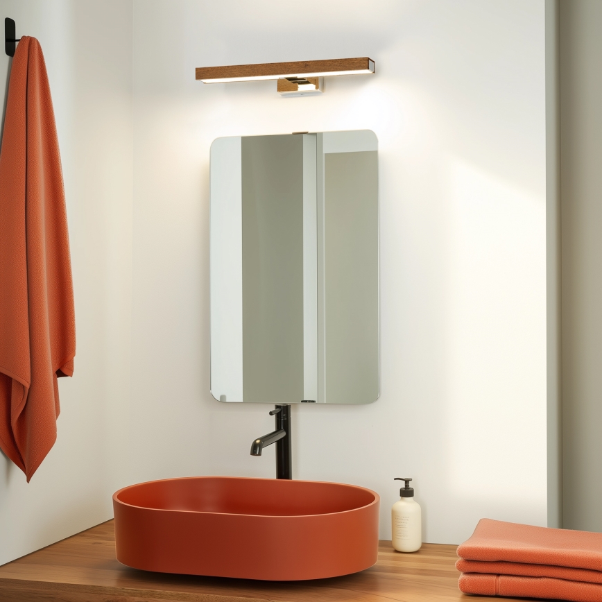 Brilagi - LED Лампа за огледало в баня WOODY MIRROR LED/8W/230V 40 см IP44 дъб череша/лъскав хром