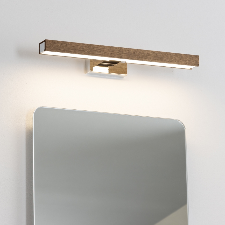 Brilagi - LED Лампа за огледало в баня WOODY MIRROR LED/8W/230V 40 см IP44 дъб орех/лъскав хром
