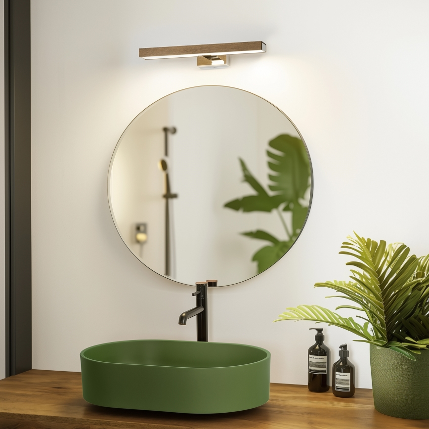 Brilagi - LED Лампа за огледало в баня WOODY MIRROR LED/8W/230V 40 см IP44 дъб орех/лъскав хром