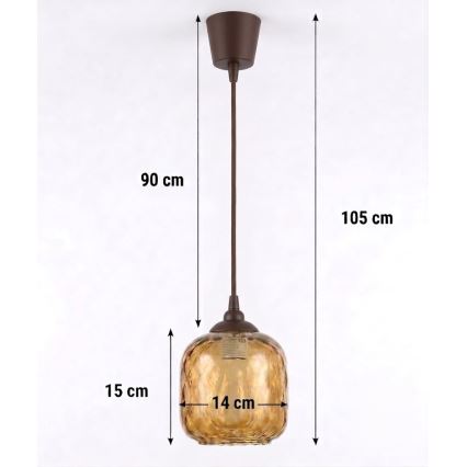 Brilagi - LED полилей на кабел RETRO GLASS 1xE27/60W/230V Ø 14 см кафяв/димно-кафяв