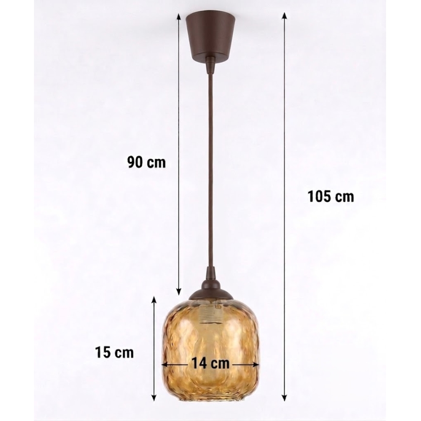 Brilagi - LED полилей на кабел RETRO GLASS 1xE27/60W/230V Ø 14 см кафяв/димно-кафяв