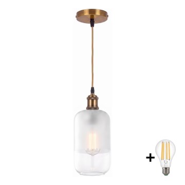 BRILAGI - LED люстра на кабел RETRO GLASS 1xE27/60W/230V Ø 14 см златиста/бяла