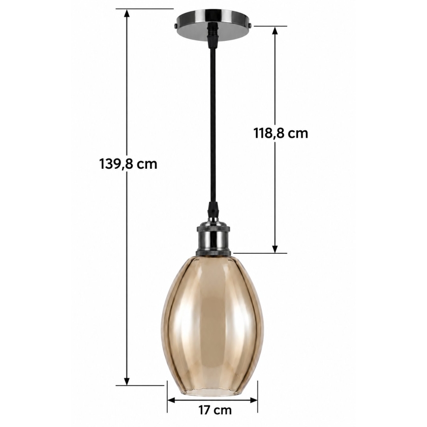 BRILAGI - LED пендел на кабел RETRO GLASS 1xE27/60W/230V Ø 17 см черен/димно бежов