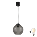 Brilagi - LED люстра на кабел RETRO GLASS 1xE27/60W/230V Ø 18 см черно/опушено сиво