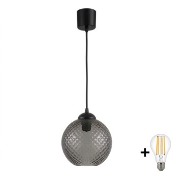 Brilagi - LED люстра на кабел RETRO GLASS 1xE27/60W/230V Ø 18 см черно/опушено сиво