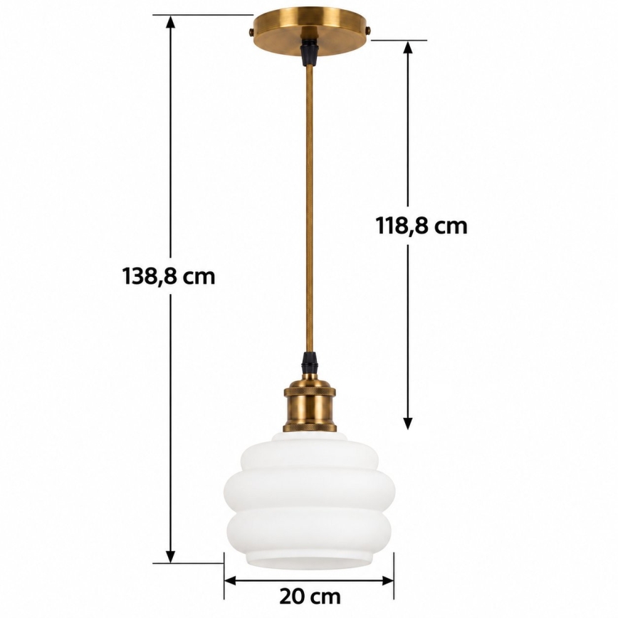 BRILAGI - LED люстра на кабел RETRO GLASS 1xE27/60W/230V Ø 20 см златисто/бяло