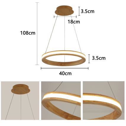Brilagi - LED люстра на кабел UMEA WOOD LED/30W/230V Ø 40 см, дърво