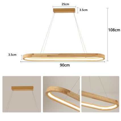Brilagi - LED люстра на кабел UMEA WOOD LED/40W/230V 90x22 см каучуково дърво