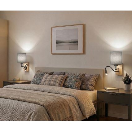 Brilagi - гъвкава LED настенна лампа NUBILA WOOD 1xE27/25W/230V + LED/3W дъб/бял/светлосив