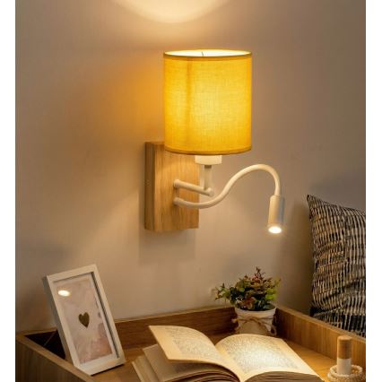Brilagi - Гъвкава LED стенна лампа NUBILA WOOD 1xE27/25W/230V + LED/3W дъб/бял/жълт