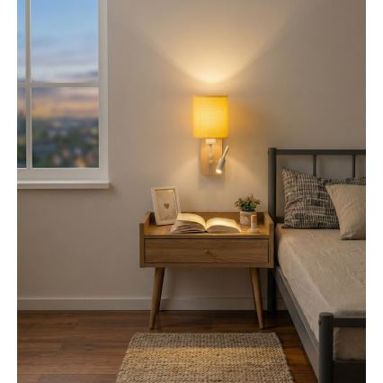 Brilagi - Гъвкава LED стенна лампа NUBILA WOOD 1xE27/25W/230V + LED/3W дъб/бял/жълт