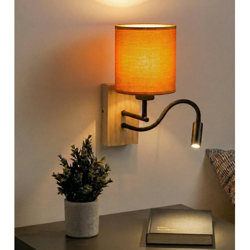 Brilagi - LED гъвкава стенна лампа NUBILA WOOD 1xE27/25W/230V + LED/3W дъб/черен/оранжев