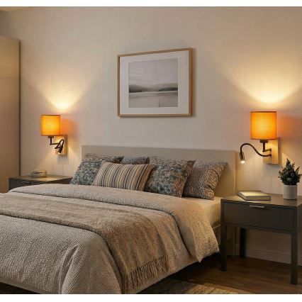 Brilagi - LED гъвкава стенна лампа NUBILA WOOD 1xE27/25W/230V + LED/3W дъб/черен/оранжев