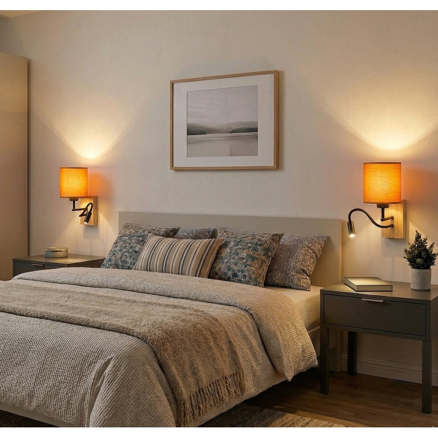 Brilagi - LED гъвкава стенна лампа NUBILA WOOD 1xE27/25W/230V + LED/3W дъб/черен/оранжев