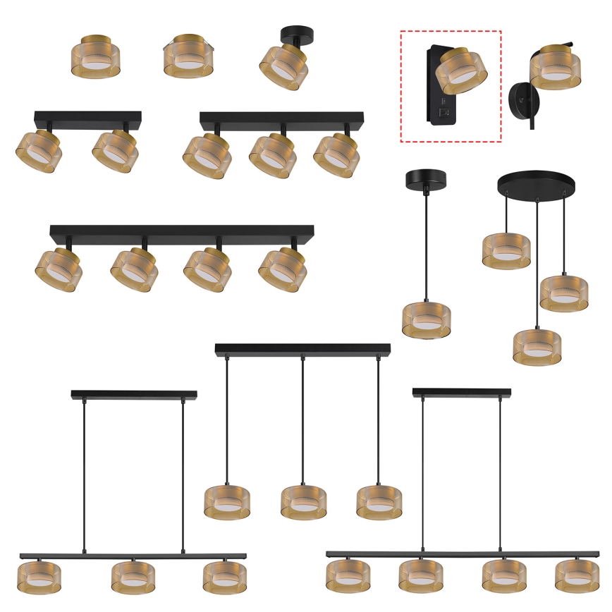 Brilagi - LED Настенна лампа с USB порт AURA LUX 1xGX53/30W/230V черна/златна